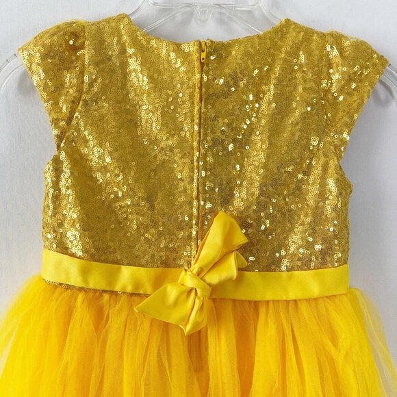 Disney Tutu Couture Girls Dress Yellow Belle Beauty & The Beast Sequins Tulle 6X - Picture 8 of 10